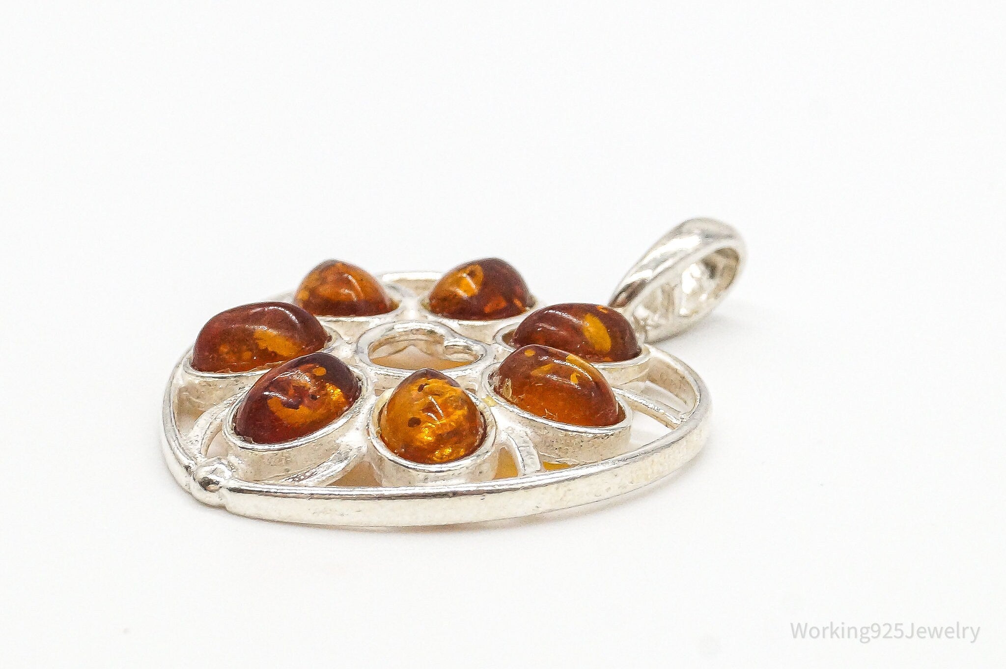 Vintage Amber Heart Modernist Sterling Silver Pendant | Jewelry > Necklaces > Pendants | Wiccan Center