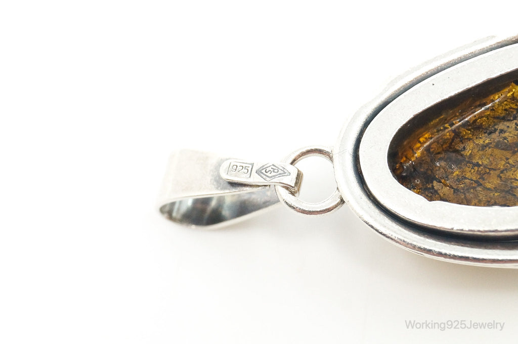 Vintage Honey Amber Modernist Sterling Silver Necklace Pendant | Jewelry > Necklaces > Pendants | Wiccan Center