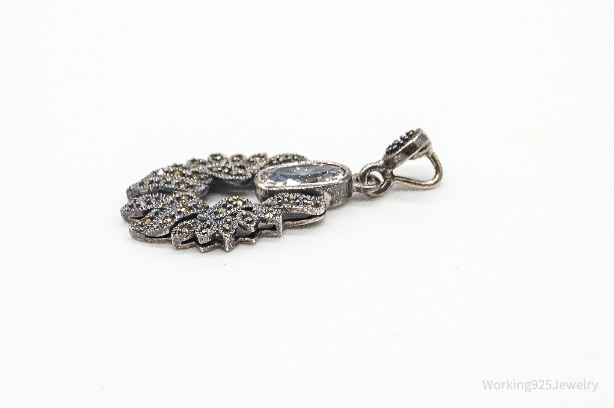 Vintage Marcasite Art Deco Cubic Zirconia Sterling Silver Pendant | Jewelry > Necklaces > Pendants | Wiccan Center