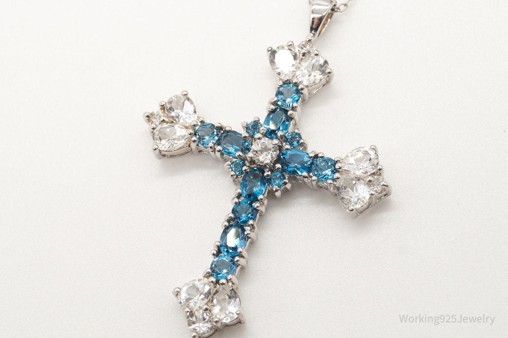 Vintage Blue Topaz Cubic Zirconia Cross Sterling Silver Necklace | Jewelry > Necklaces > Pendants | Wiccan Center