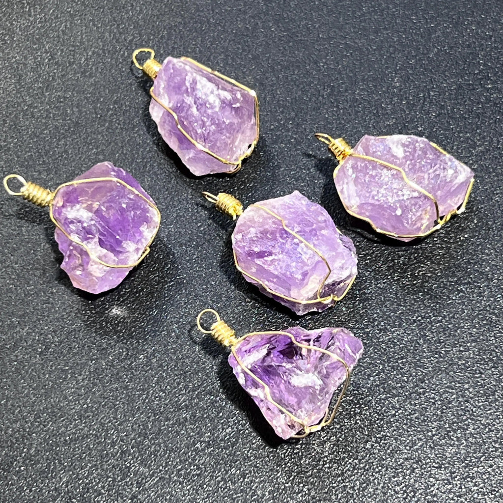 Amethyst Crystal Raw Pendant (Gold Plated Wire Wrapped) Rough Jewelry Necklace Supply | Craft Supplies & Tools > Beads, Gems & Cabochons > Charms & Pendants > Pendants | Wiccan Center