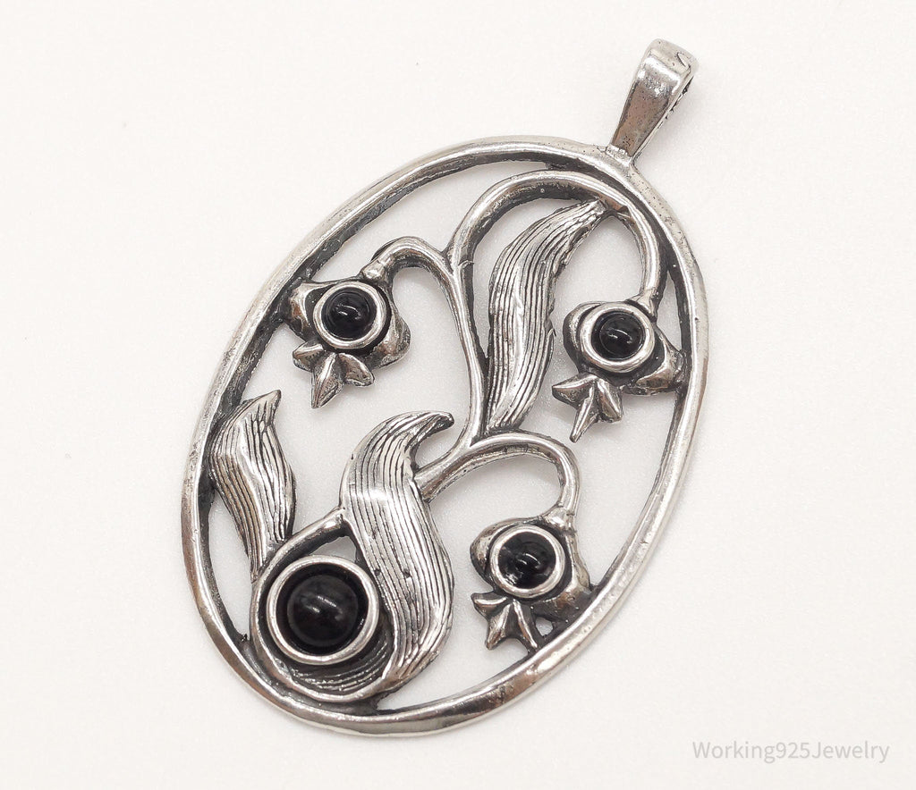 Large Vintage Black Onyx Floral Sterling Silver Pendant | Jewelry > Necklaces > Pendants | Wiccan Center