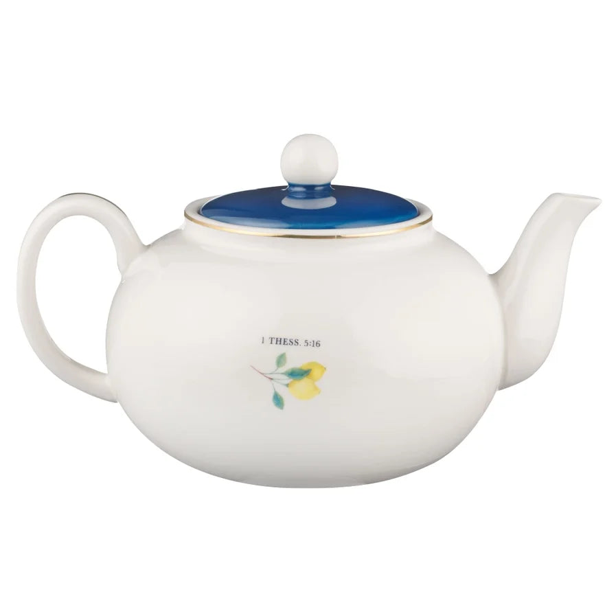Blue "Rejoice" Flowers & Lemons Ceramic Teapot | Gifts | Wiccan Center