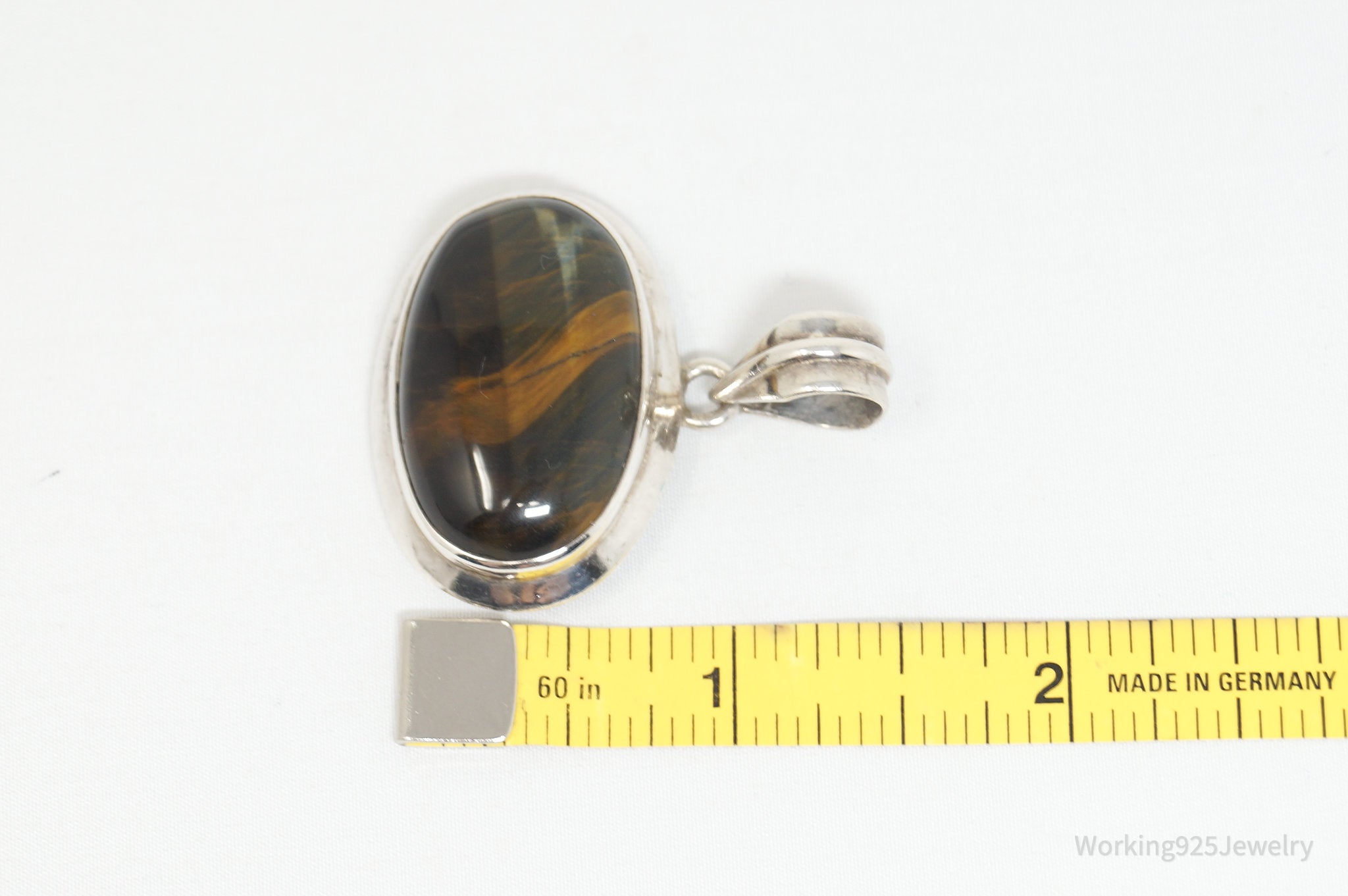 Vintage Southwestern Large Tigers Eye Sterling Silver Necklace Pendant | Jewelry > Necklaces > Pendants | Wiccan Center