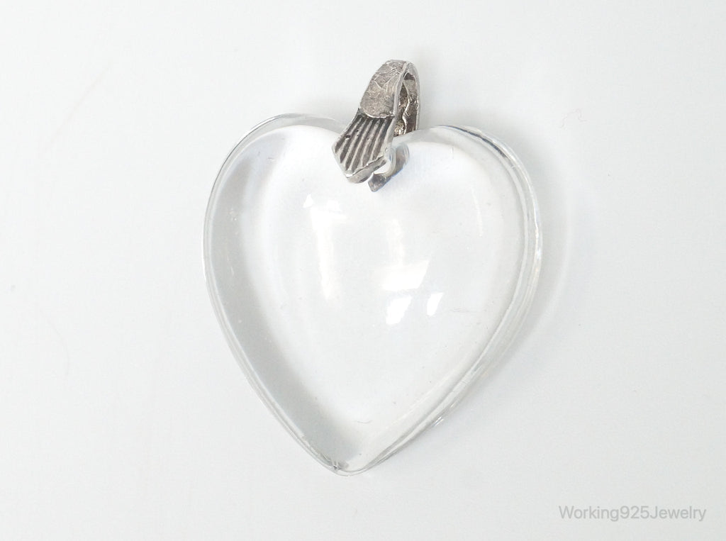 Vintage Large Glass Heart Sterling Silver Necklace Pendant | Jewelry > Necklaces > Pendants | Wiccan Center