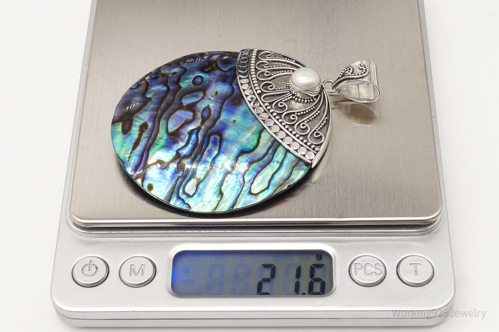 Vintage Designer Merav Large Abalone Shell Pearl Sterling Silver Pendant | Jewelry > Necklaces > Pendants | Wiccan Center