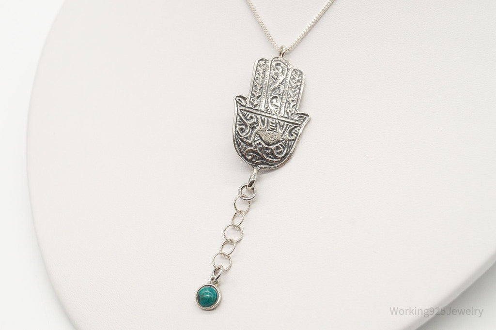 Vintage Israel Designer RL Hamsa Hand Turquoise Sterling Silver Necklace | Jewelry > Necklaces > Pendants | Wiccan Center