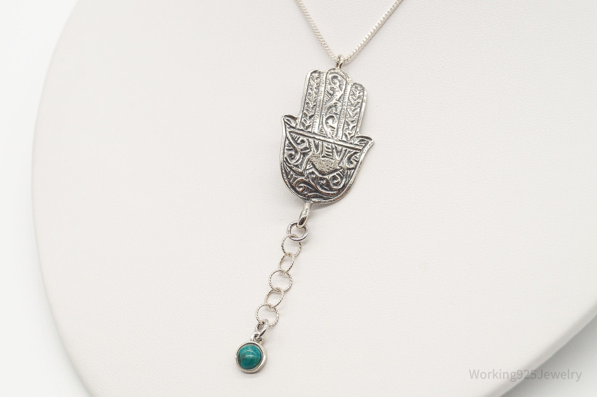Vintage Israel Designer RL Hamsa Hand Turquoise Sterling Silver Necklace | Jewelry > Necklaces > Pendants | Wiccan Center