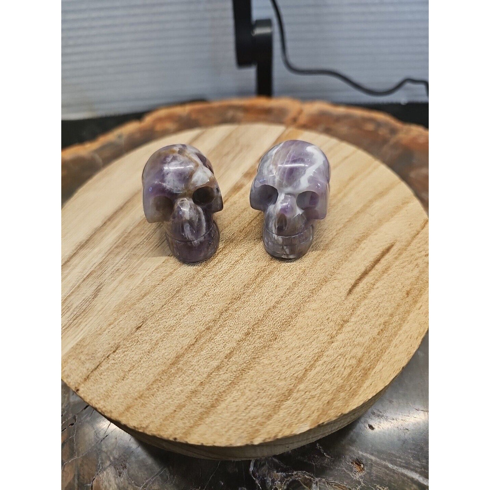 Dream Amethyst Crystal Skull Pair — 93g, Polished Display Pieces | CrystalCloud Company | Crystal Carvings & Skulls | Wiccan Center