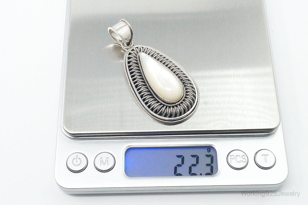 Designer BA Suarti Large Mother Of Pearl Sterling Silver Necklace Pendant | Jewelry > Necklaces > Pendants | Wiccan Center