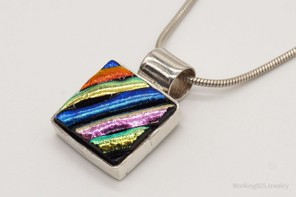 Vintage Rainbow Dichroic Glass Sterling Silver Necklace | Jewelry > Necklaces > Pendants | Wiccan Center