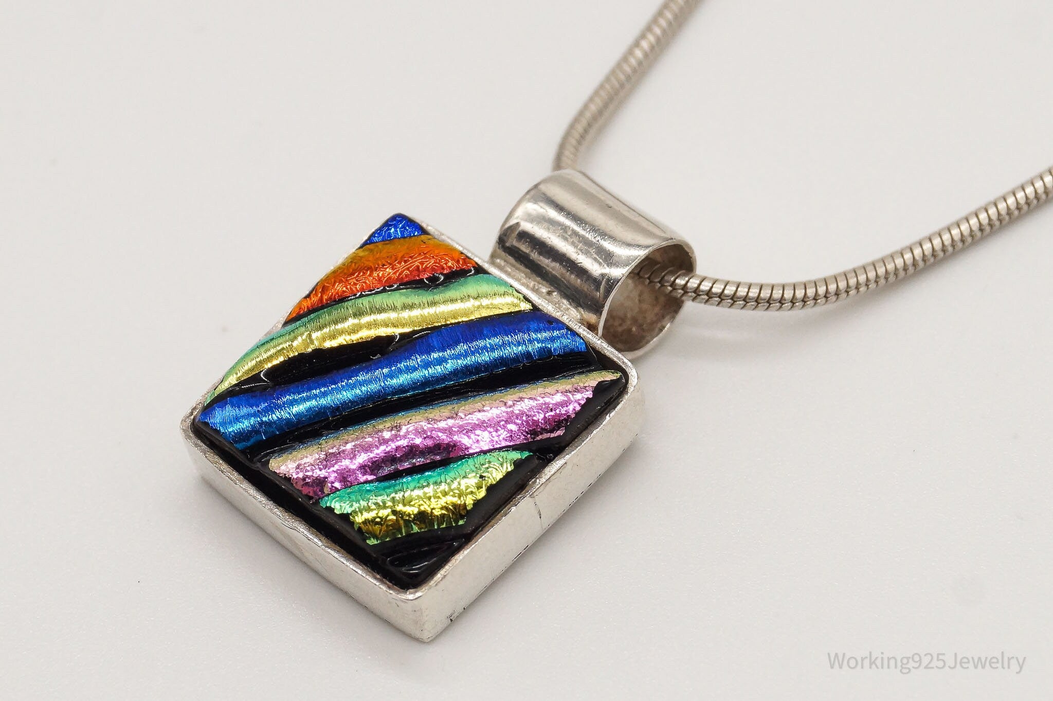 Vintage Rainbow Dichroic Glass Sterling Silver Necklace | Jewelry > Necklaces > Pendants | Wiccan Center