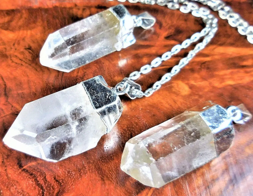 Quartz Crystal Point Pendant (Silver Plated) Gemstone Jewelry Necklace Charm Supply | Craft Supplies & Tools > Beads, Gems & Cabochons > Charms & Pendants > Pendants | Wiccan Center