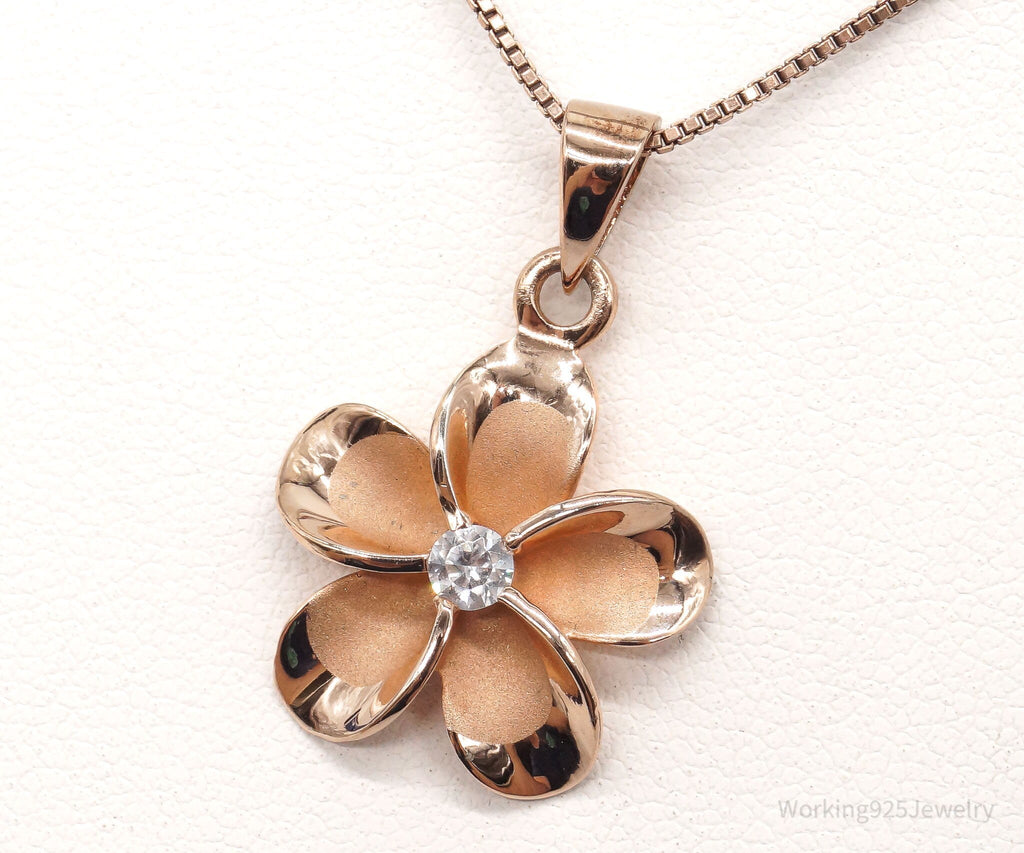 Vintage Cubic Zirconia Rose Gold Vermeil Sterling Silver Flower Necklace | Jewelry > Necklaces > Pendants | Wiccan Center