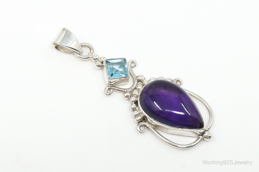 Large Vintage Blue Topaz Amethyst Sterling Silver Pendant | Jewelry > Necklaces > Pendants | Wiccan Center