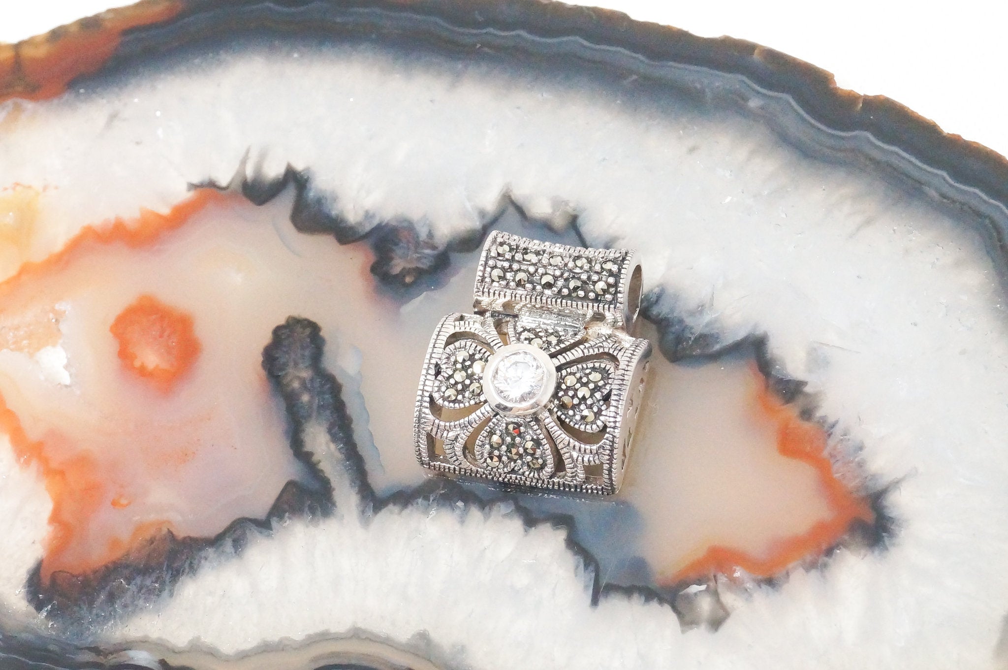 Vintage Marcasite Art Deco Cubic Zirconia Sterling Silver Necklace Pendant | Jewelry > Necklaces > Pendants | Wiccan Center