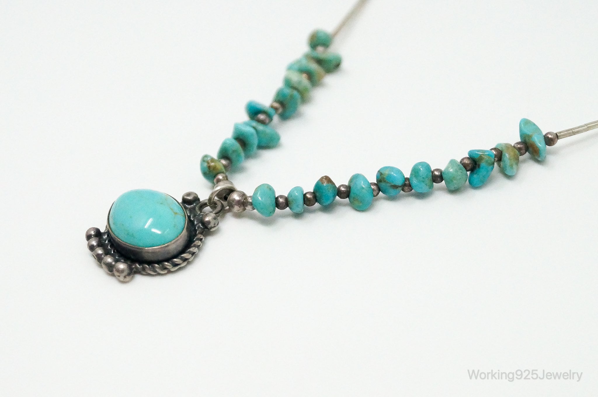 Vintage Native American Large Turquoise Sterling Silver Bead Necklace | Jewelry > Necklaces > Pendants | Wiccan Center