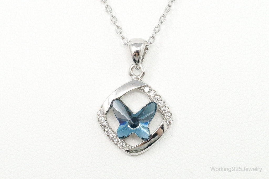 Blue Crystal Cubic Zirconia Butterfly Sterling Silver Necklace | Jewelry > Necklaces > Pendants | Wiccan Center