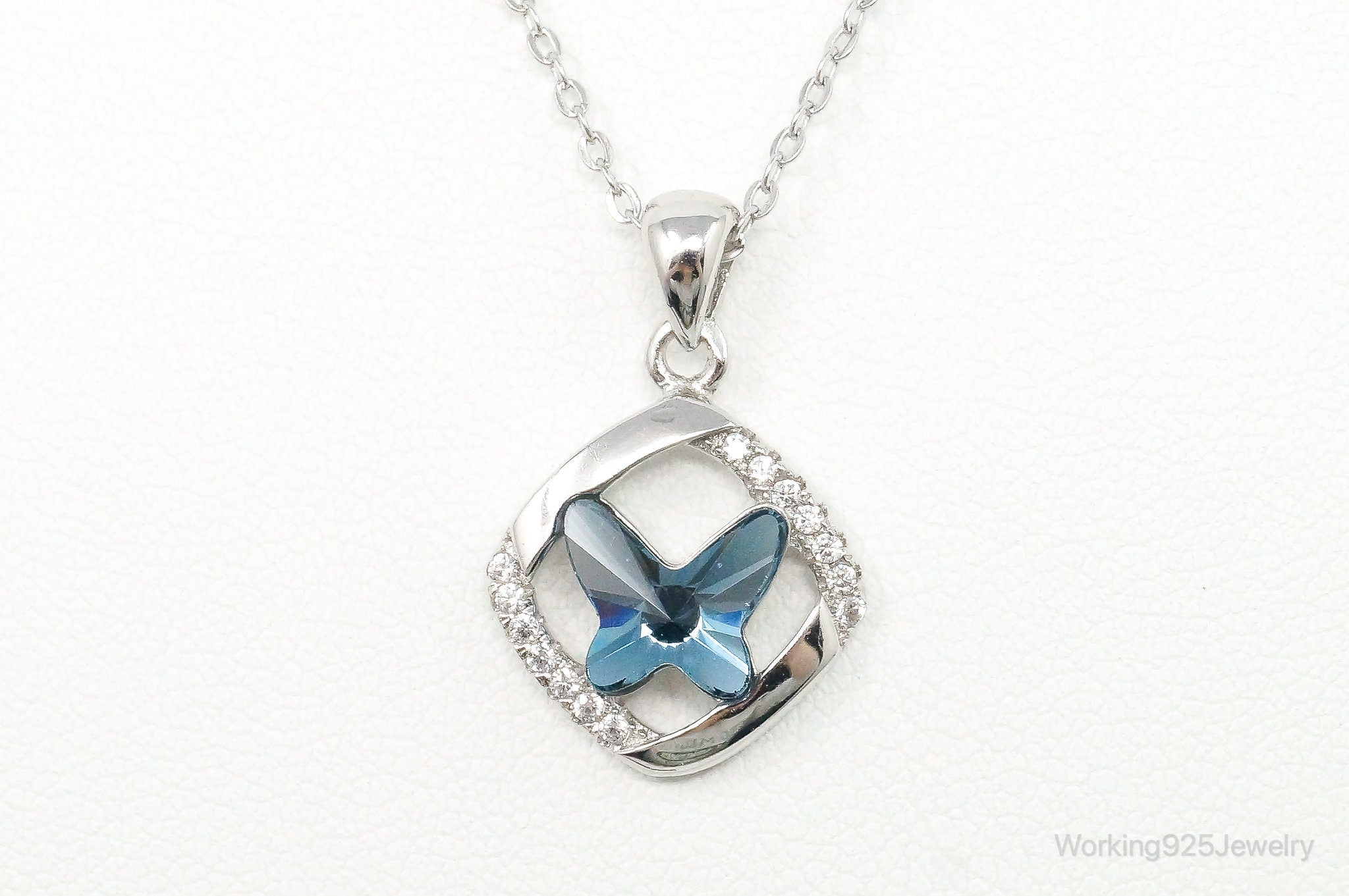 Blue Crystal Cubic Zirconia Butterfly Sterling Silver Necklace | Jewelry > Necklaces > Pendants | Wiccan Center
