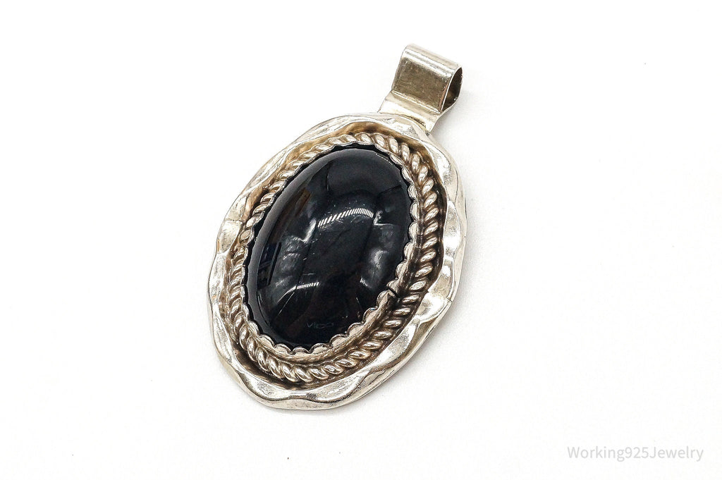 Large Vintage Native American Black Onyx Sterling Silver Pendant | Jewelry > Necklaces > Pendants | Wiccan Center