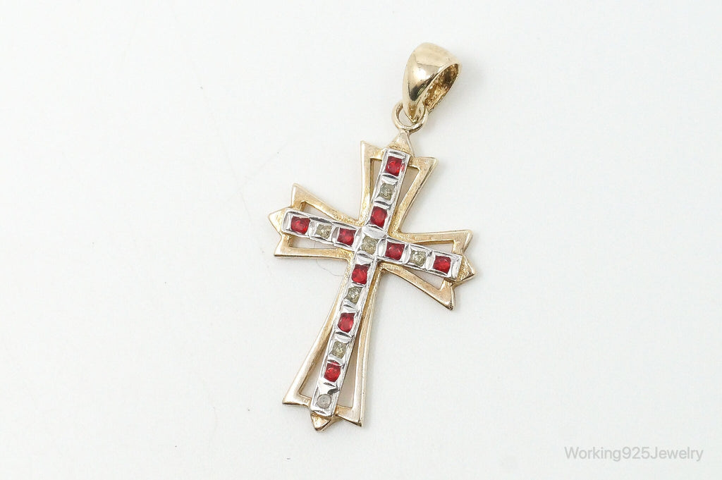 Vintage Designer SLC Ruby Rhinestone Gold Vermeil Cross Sterling Silver Pendant | Jewelry > Necklaces > Pendants | Wiccan Center
