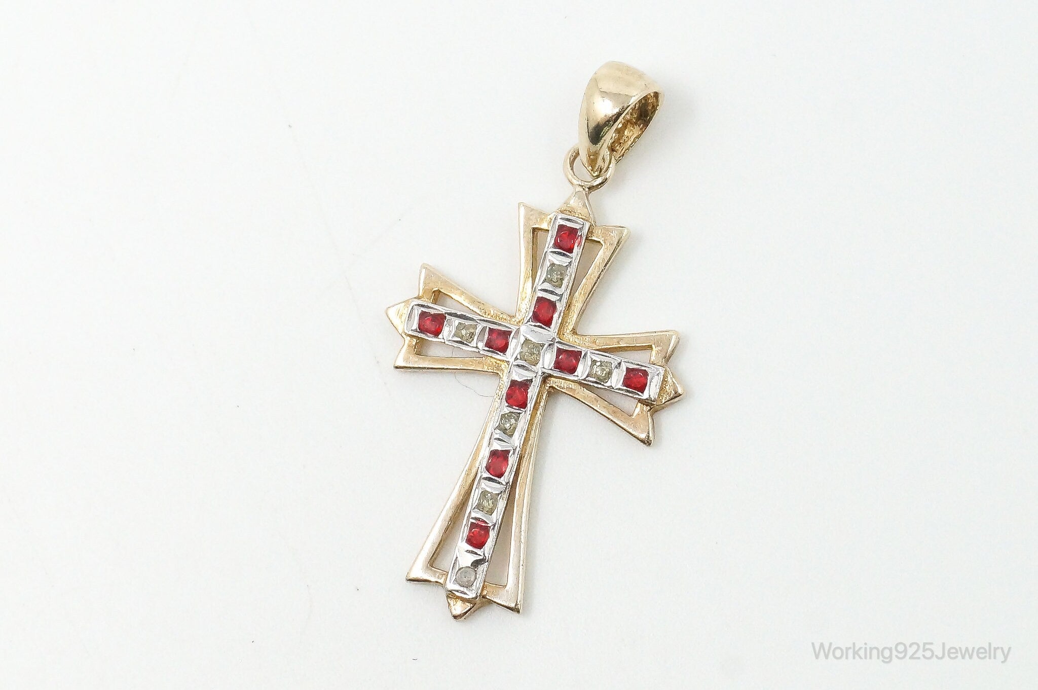 Vintage Designer SLC Ruby Rhinestone Gold Vermeil Cross Sterling Silver Pendant | Jewelry > Necklaces > Pendants | Wiccan Center