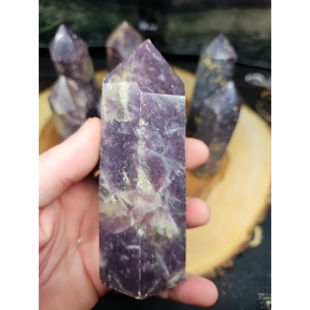 Purple Mica Lepidolite Crystal Tower — 300g–400g, Africa | CrystalCloud Company | Crystal Points & Towers | Wiccan Center