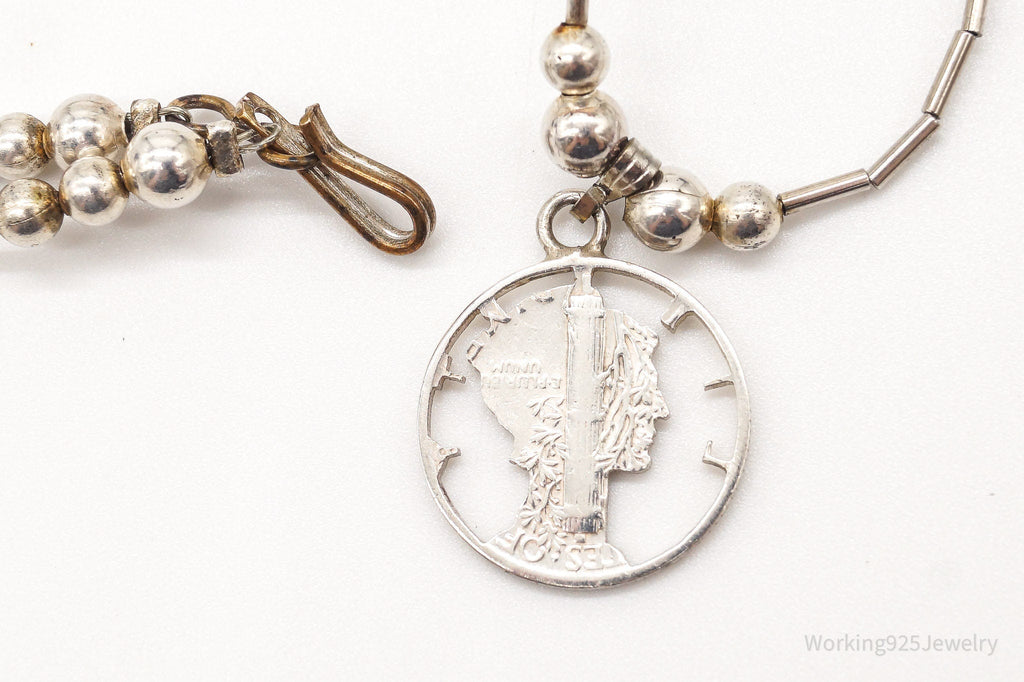 Vintage 1941 Mercury Dime Coin Cut Out Pendant Silver Necklace | Jewelry > Necklaces > Pendants | Wiccan Center