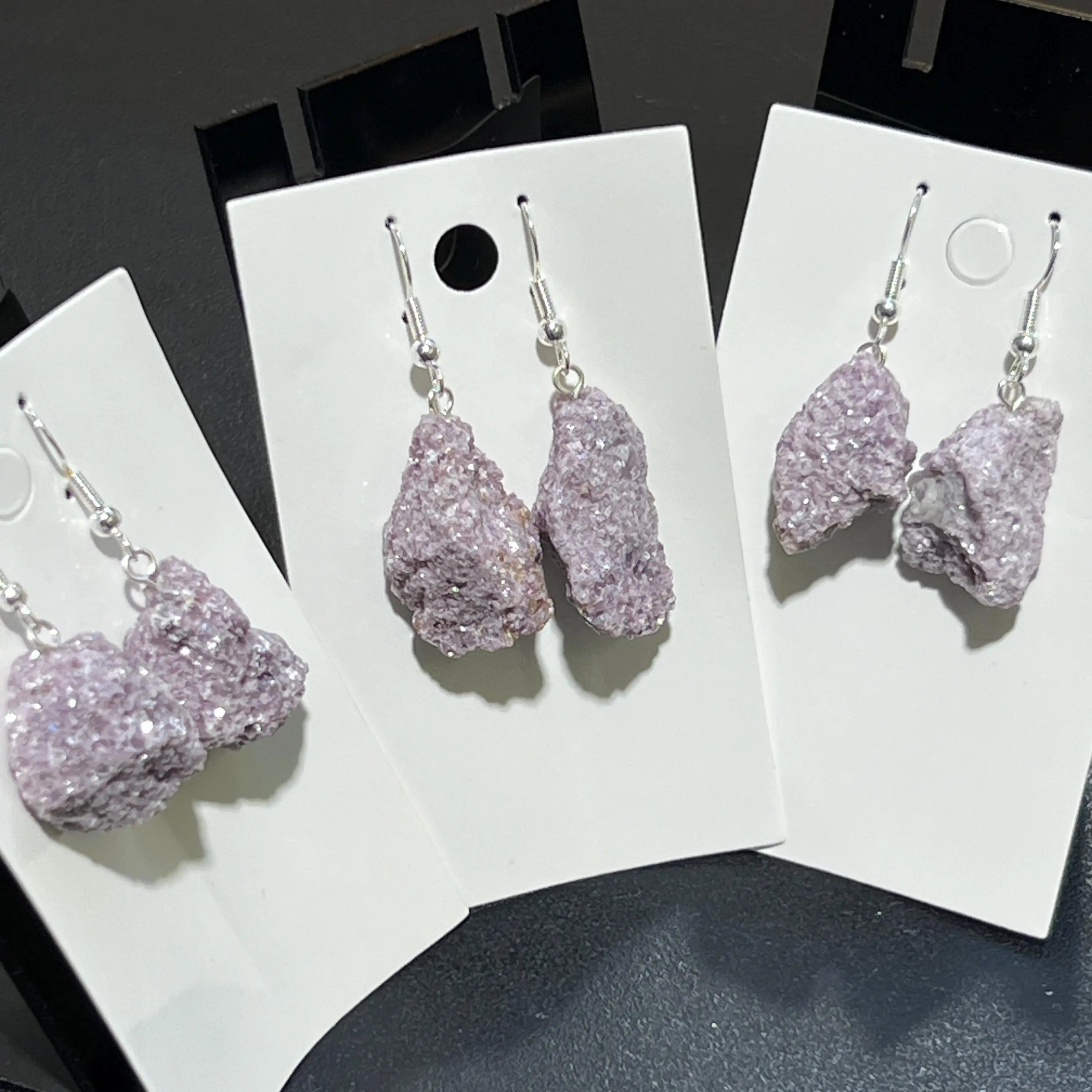 Lilac Lepidolite Raw Crystal Earrings Pair (Stainless Steel Silver Hooks) Rough Gemstone Jewelry | Jewelry > Earrings > Dangle & Drop Earrings | Wiccan Center