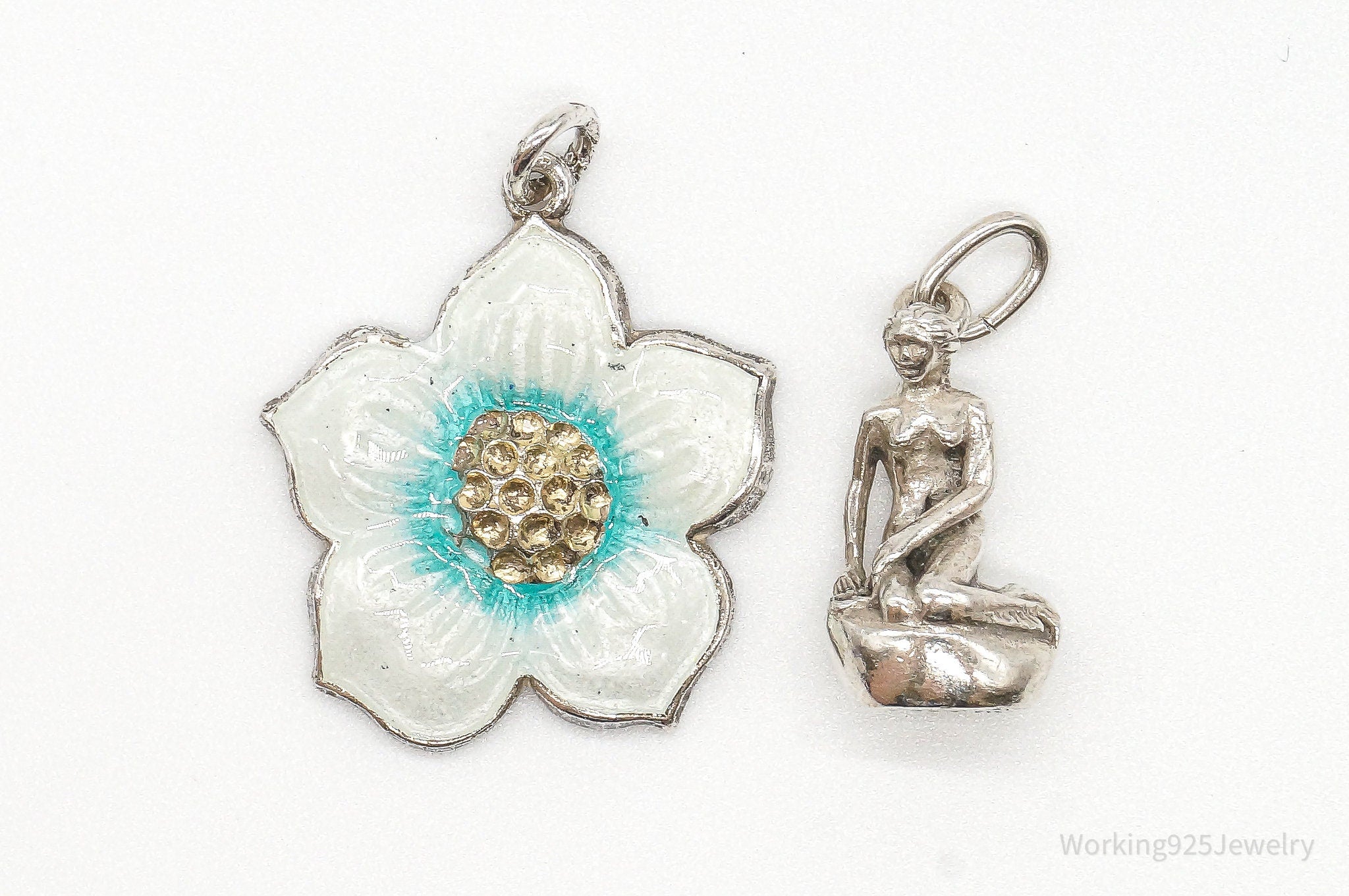 Vintage Modernist Enamel Flower Little Mermaid Sterling Silver Pendants | Jewelry > Necklaces > Pendants | Wiccan Center