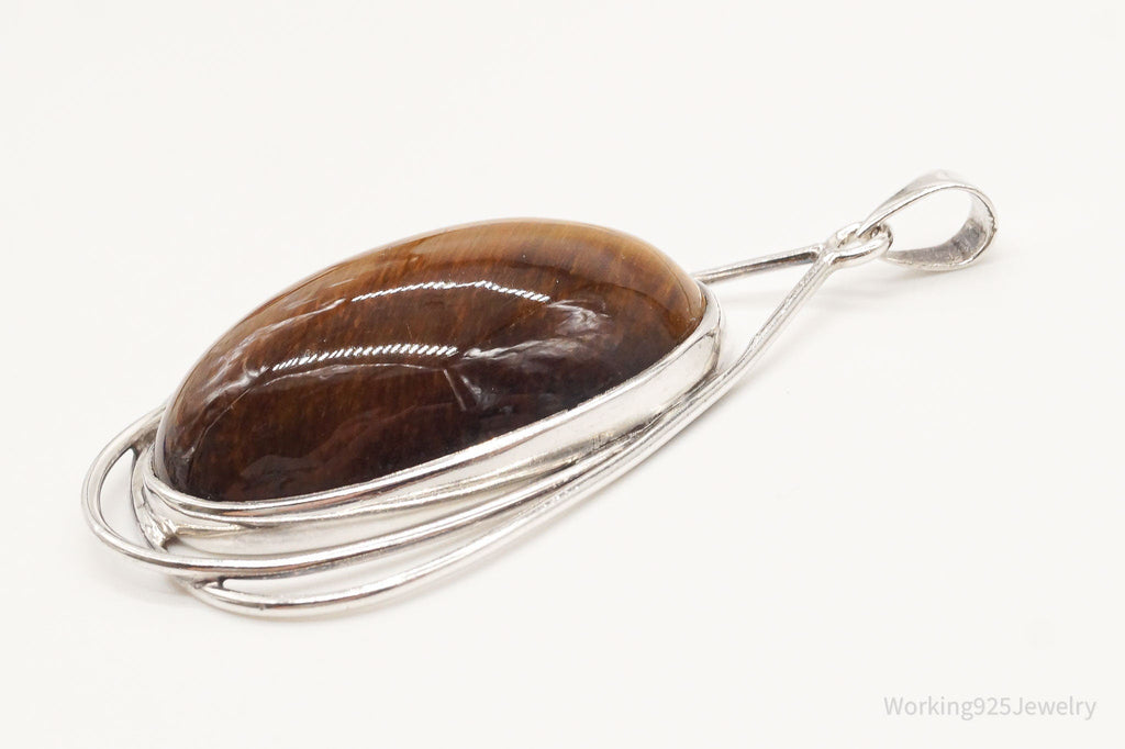 Vintage Large Tigers Eye Sterling Silver Pendant | Jewelry > Necklaces > Pendants | Wiccan Center
