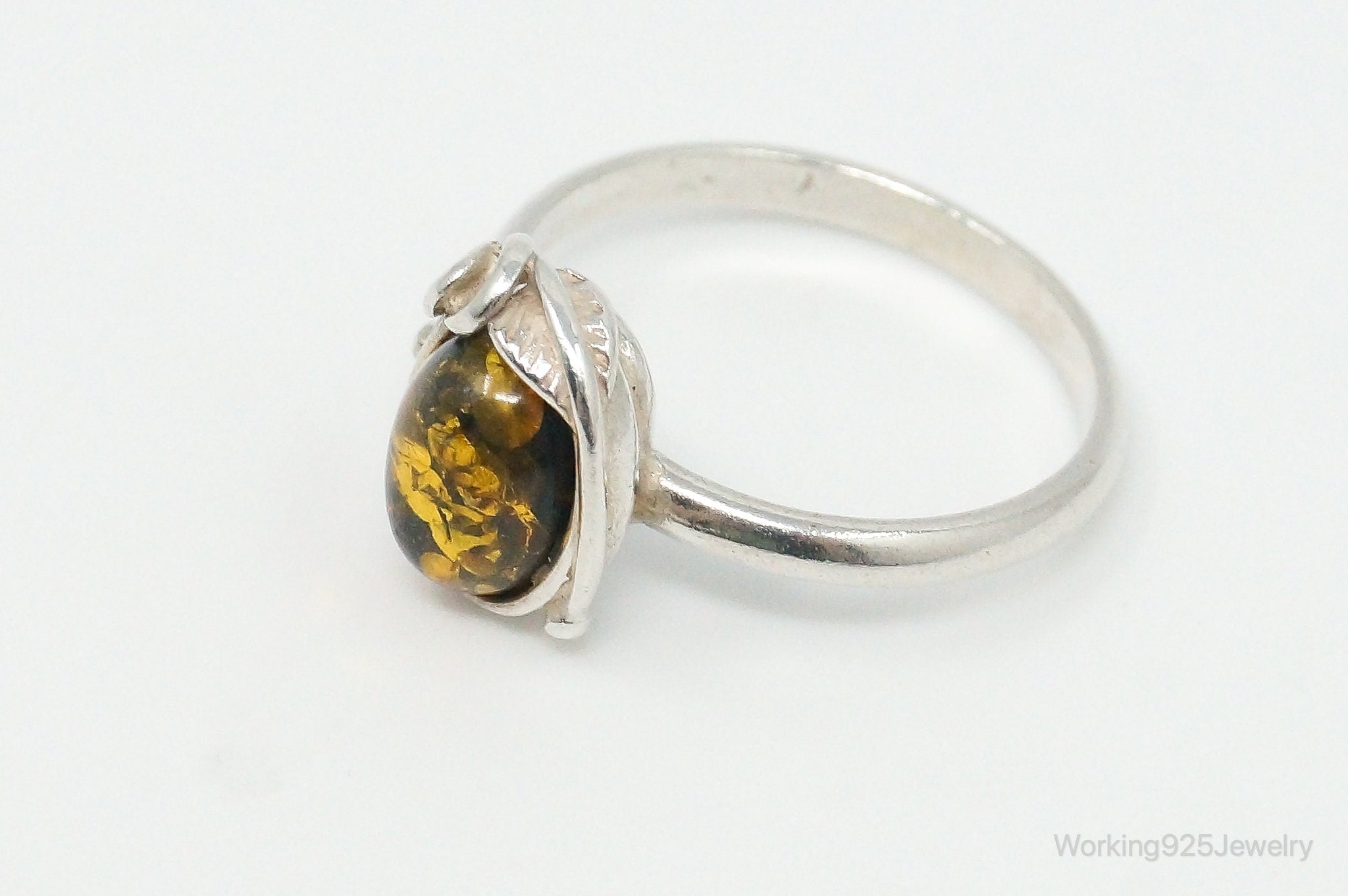 Vintage Yellow Amber Modern Sterling Silver Ring - Size 4.75 | Jewelry > Rings | Wiccan Center