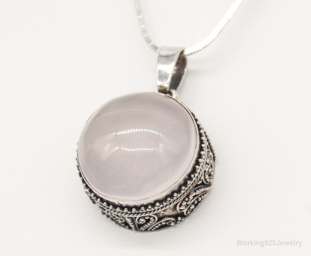 Vintage Large Rose Quartz Sterling Silver Necklace | Jewelry > Necklaces > Pendants | Wiccan Center