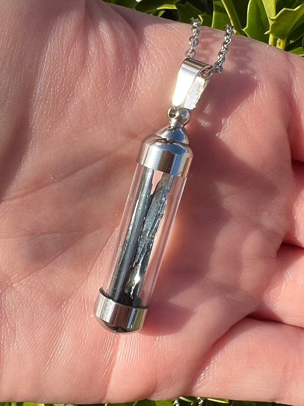 RARE Vivianite Pendant | Gemmy Blue Green Blade Vial Tube Glass Locket Necklace Jewelry | Brazilian Vivianite | Inner Peace Mystic Awakening | | Wiccan Center