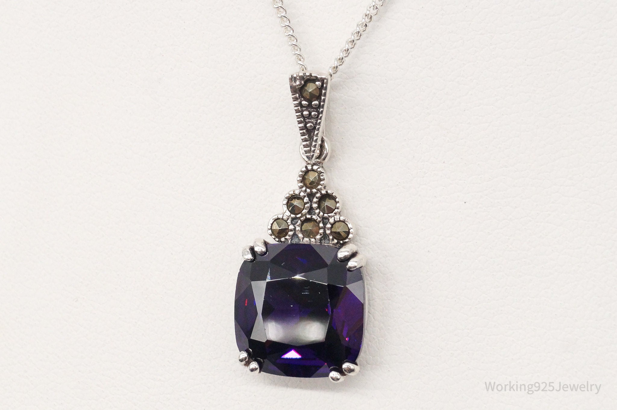 Vintage Purple Cubic Zirconia Marcasite Sterling Silver Necklace | Jewelry > Necklaces > Pendants | Wiccan Center