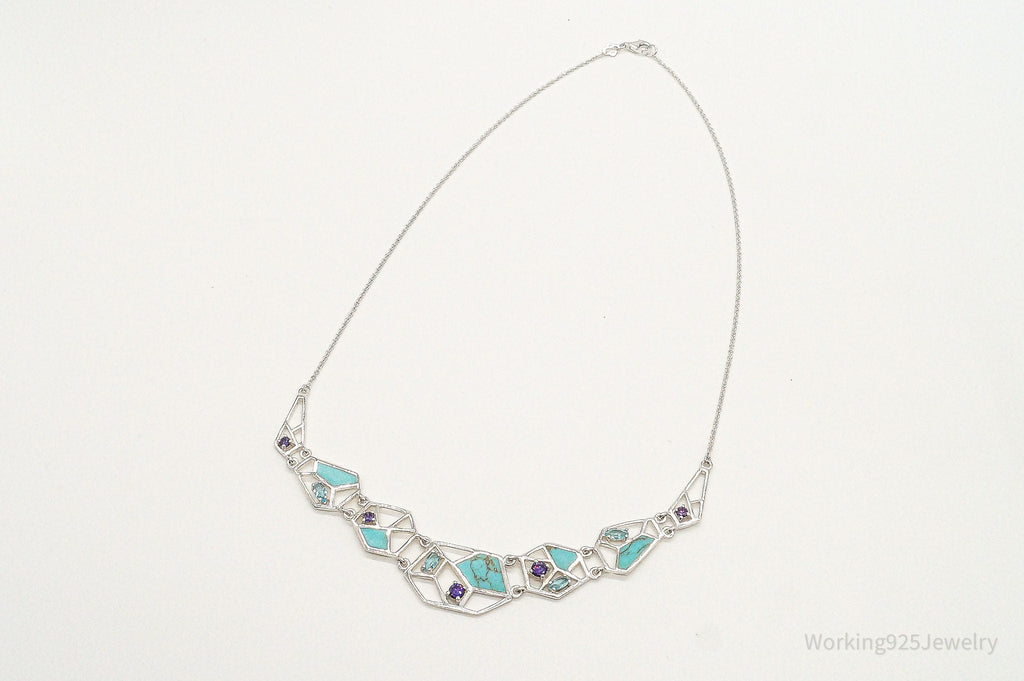 Amethyst Blue Topaz Turquoise Modernist Sterling Silver Necklace | Jewelry > Necklaces > Pendants | Wiccan Center