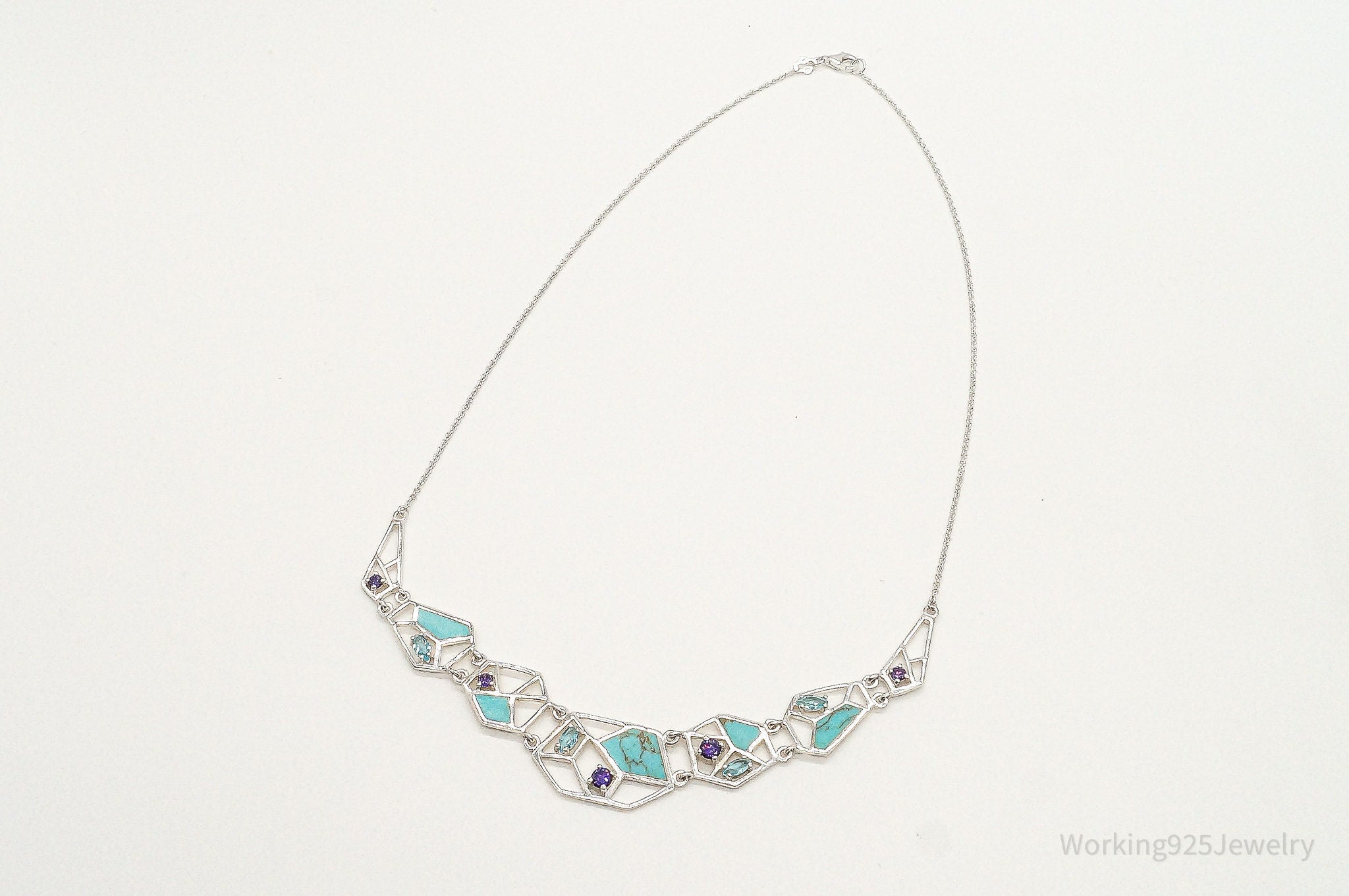 Amethyst Blue Topaz Turquoise Modernist Sterling Silver Necklace | Jewelry > Necklaces > Pendants | Wiccan Center
