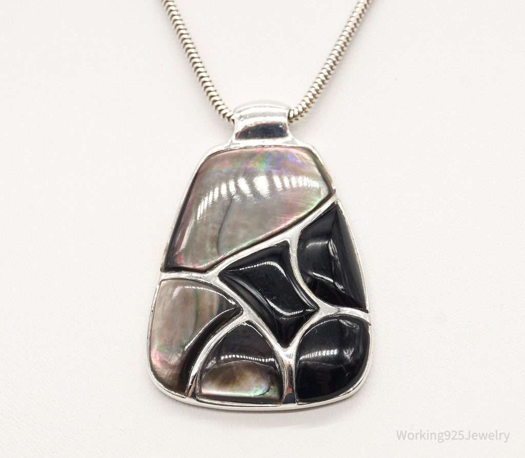 Vintage Black Onyx Paua Abalone Shell Sterling Silver Necklace | Jewelry > Necklaces > Pendants | Wiccan Center