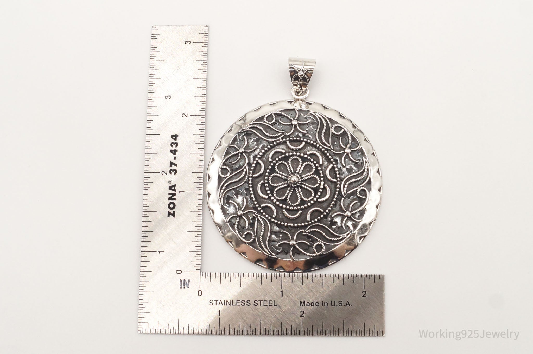 Large India Designer Doug Paulus Ornate Flower Sterling Silver Pendant | Jewelry > Necklaces > Pendants | Wiccan Center