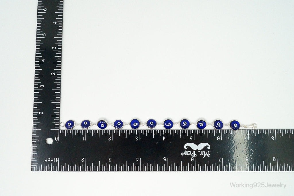 Vintage Blue Glass Eye Sterling Silver Link Bracelet | Jewelry > Bracelets | Wiccan Center