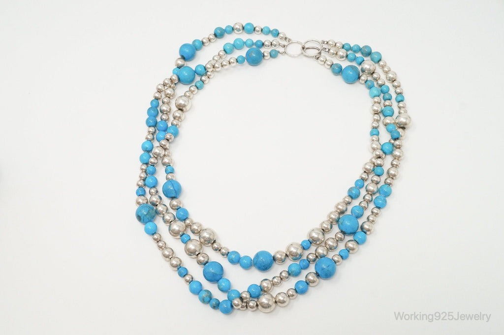 Vintage Native American Turquoise Beaded Sterling Silver Necklace | Jewelry > Necklaces > Pendants | Wiccan Center