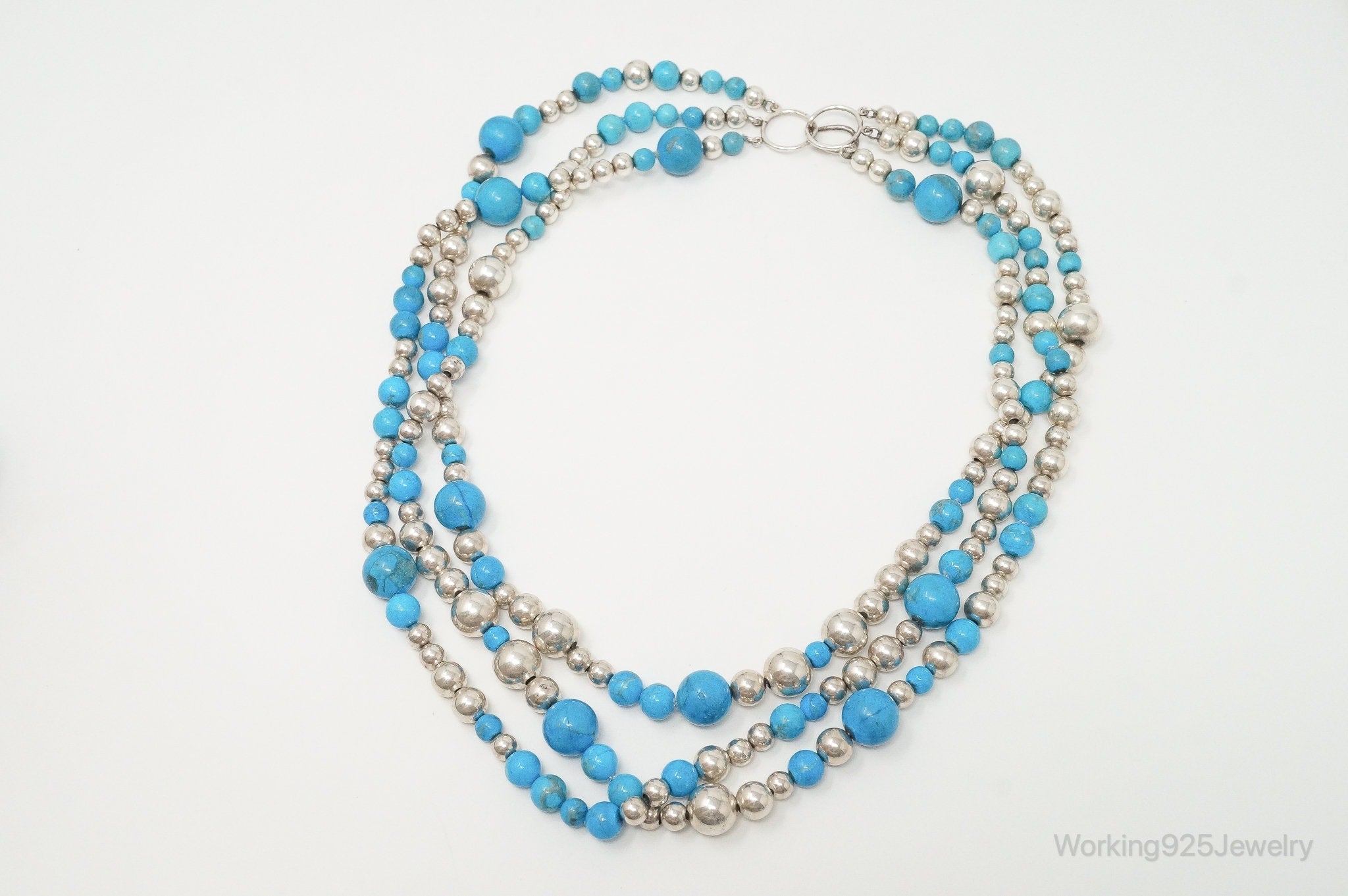 Vintage Native American Turquoise Beaded Sterling Silver Necklace | Jewelry > Necklaces > Pendants | Wiccan Center