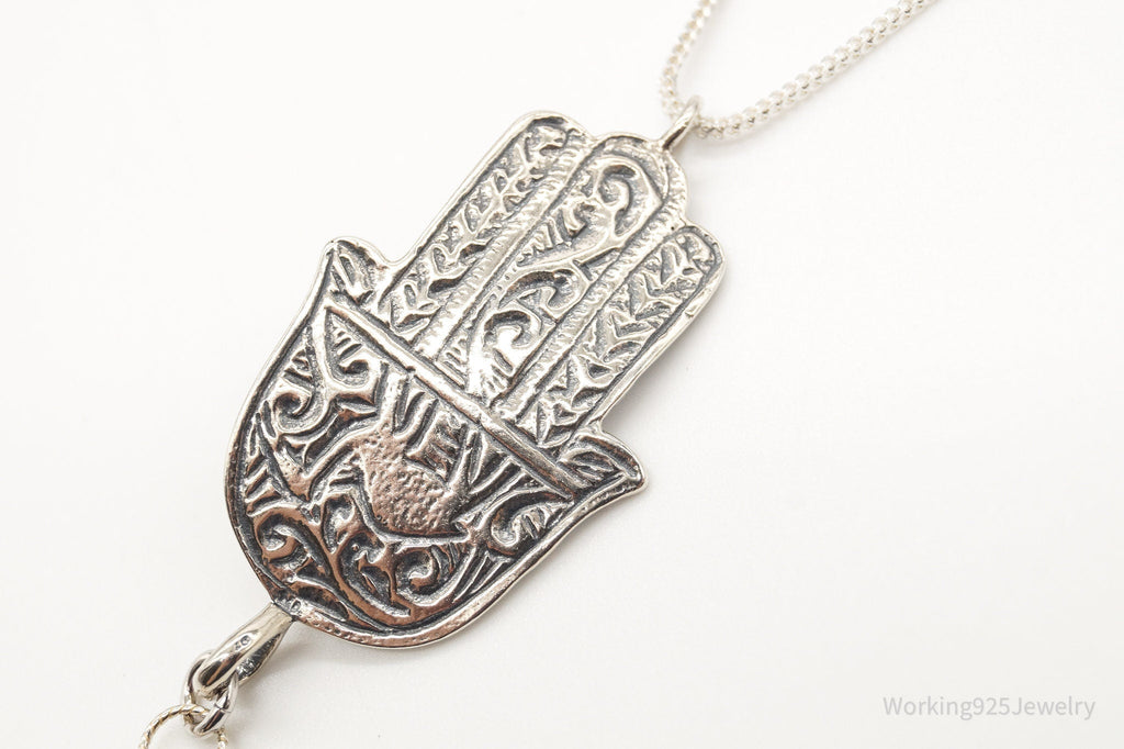 Vintage Israel Designer RL Hamsa Hand Turquoise Sterling Silver Necklace | Jewelry > Necklaces > Pendants | Wiccan Center