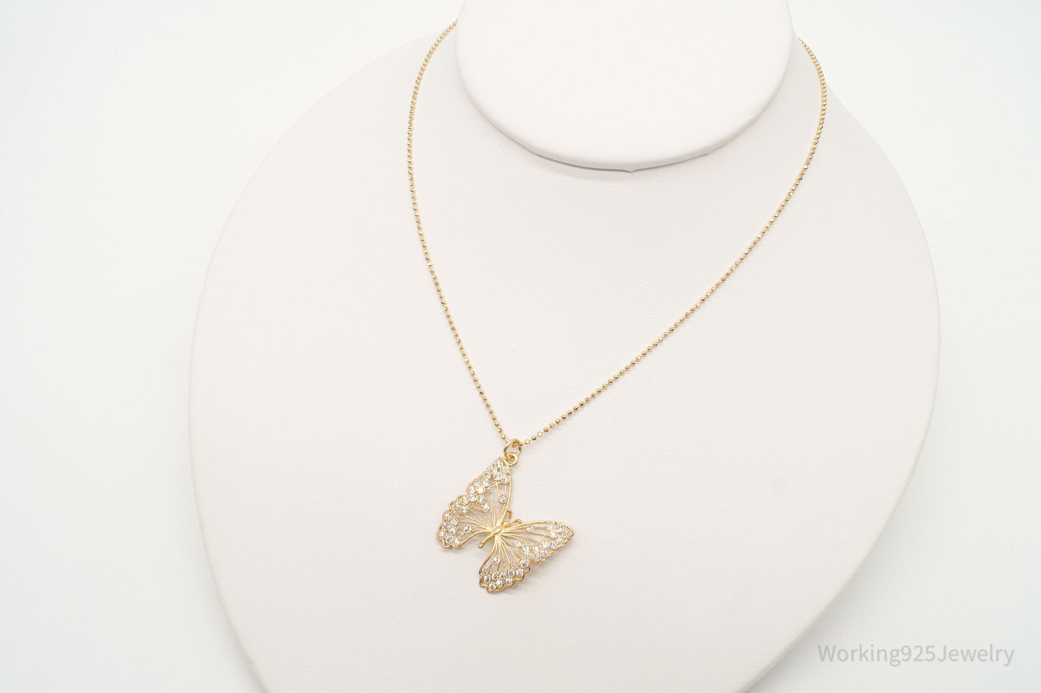 Large Vintage Butterfly Cubic Zirconia Gold Vermeil Sterling Silver Necklace | Jewelry > Necklaces > Pendants | Wiccan Center