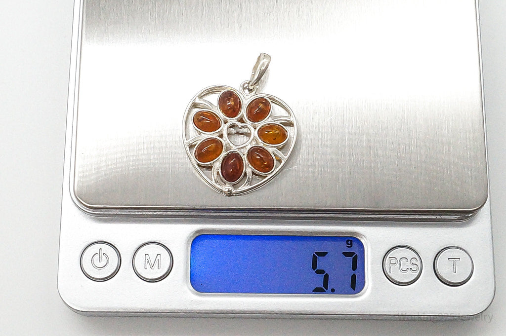 Vintage Amber Heart Modernist Sterling Silver Pendant | Jewelry > Necklaces > Pendants | Wiccan Center