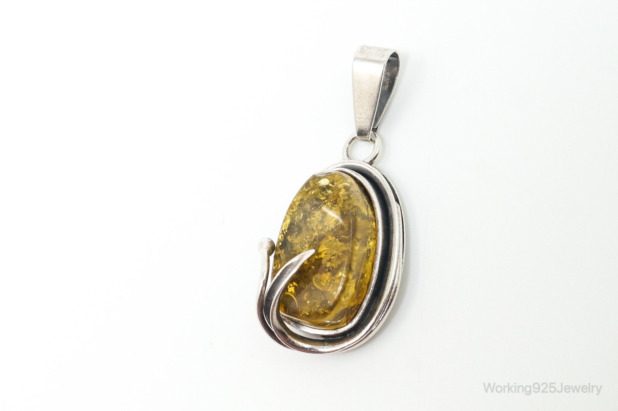 Vintage Honey Amber Modernist Sterling Silver Necklace Pendant | Jewelry > Necklaces > Pendants | Wiccan Center