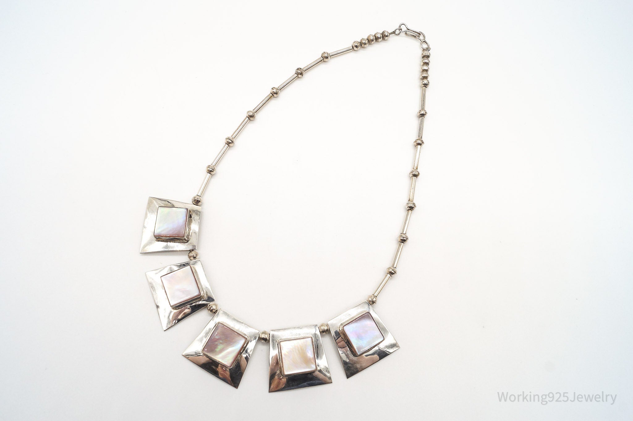 Vintage Native America Pink Mother Of Pearl Silver Necklace | Jewelry > Necklaces > Pendants | Wiccan Center