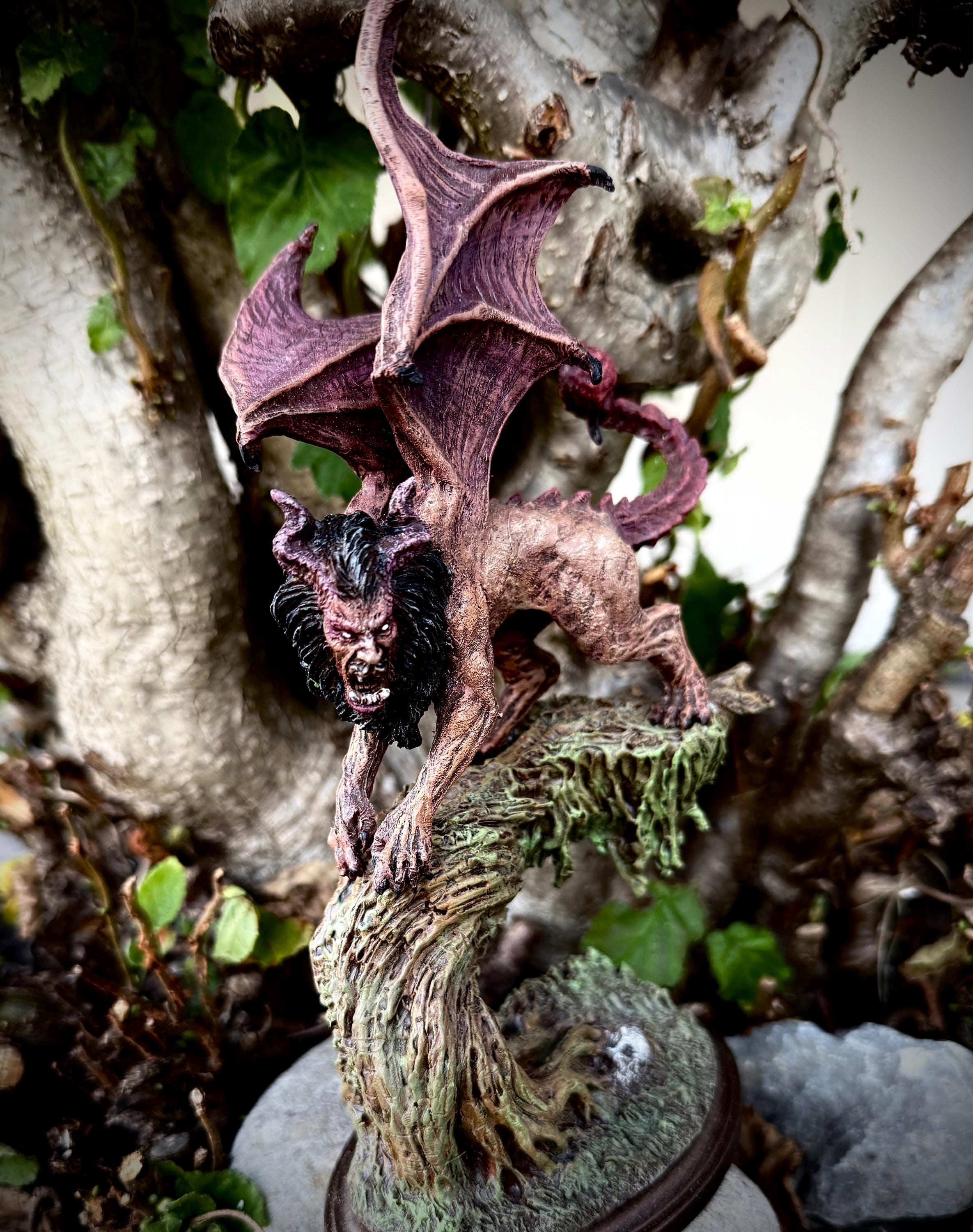 Manticore Statue, Full Color Resin Sculpture | Mythical Creature Figurine | Unique Legendary Manticore Monster Figurine. Fantasy Art Gift