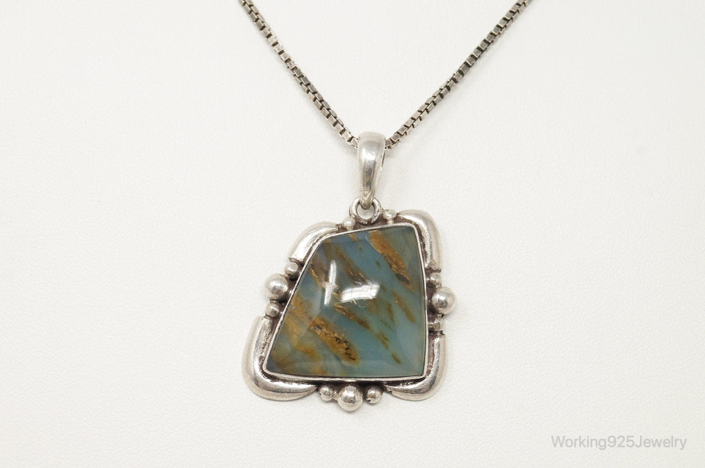 Vintage Large Aqua Chalcedony Sterling Silver Necklace | Jewelry > Necklaces > Pendants | Wiccan Center