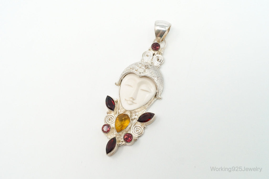Large Vintage Goddess Multi Gem Sterling Silver Pendant | Jewelry > Necklaces > Pendants | Wiccan Center